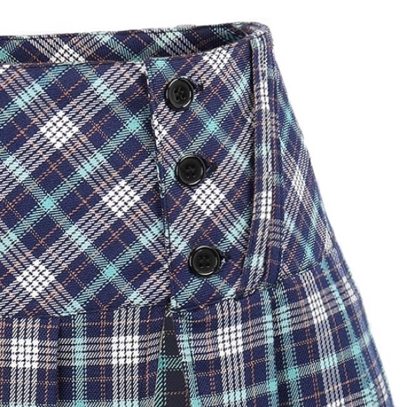 Mini Plaid Low-Waisted Pleated Skirt with Slit - Picture 8 of 8